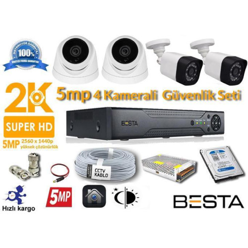 5MP 4 Kameralı  AHD Güvenlik Seti KD-1824