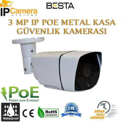 3 MP IP POE H265 Metal Kasa Güvenlik Kamerası KD-3595