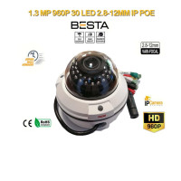 1.3 MP 960P 30 LED 2.8MM-12MM VARİFOCAL IP POE DOME KD-6013