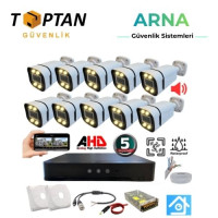 Arna 10 Kameralı 5 Mp Sesli Warm LED Waterproof 3.6 mm Lens H.265 Ahd Güvenlik Seti - ST510-1