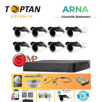 Arna Gerçek 5 Mp Metal Kasa 8 Kameralı Ahd Güvenlik Seti 320 GB HDD Dahil - ST85320GM-1