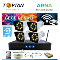Arna 5 Mp Lens 2 Mp 1080P Gece Renkli 4 Kameralı Wıfı Özellikli Kamera Seti 4 Tb HDD - WF-40024W-1