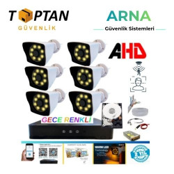 Arna 6 Kameralı 5mp Lens 1080P Warm LED Gece Renkli 1 Tb HDD Dahil Güvenlik Seti - 261W-1