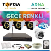 Arna 3 Dış 1 Iç 4 Kameralı Gece Renkli Wıfı Ozellikli 4 Tb HDD Dahil Güvenlik Kamera Seti - ST02440WR-1