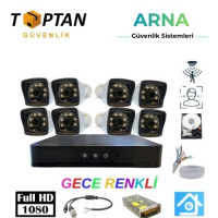 Arna 5mp Lens 2mp 1080P Warm LED 8 Kameralı 250GB Harddisk Dahil Güvenlik Kamerası Seti - ST-28250W-1
