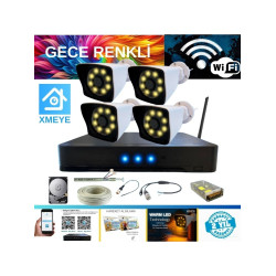 Arna 5 Mp Lens 2 Mp 1080P Gece Renkli 4 Kameralı Wıfı Özellikli Kamera Seti 2 Tb HDD - WF-20024W