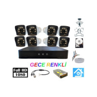 Arna 5mp Lens 2mp 1080P Warm LED 8 Kameralı 250GB Harddisk Dahil Güvenlik Kamerası Seti - ST-28250W
