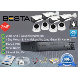 Besta BS-128 4 Dış mekan 4 iç Mekan  Kameralı Herşey dahil Güvenlik kamera seti 