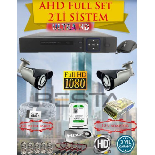 Besta KD-4152 2Mp Ahd 1080P Gece Görüşlü 2 Kameralı Güvenlik Sistemi ( 500GB HDD )