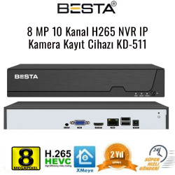 Besta 8 MP 10 Kanal H265 NVR Ip Kamera Kayıt Cihazı KD-511