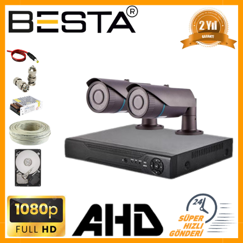 Besta 2 MP 1080P 2 Kameralı Harddisk Dahil AHD Güvenlik Seti KD-3032