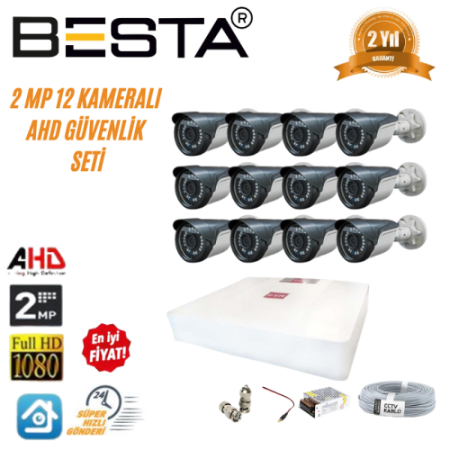 Besta 2 MP Ahd 1080P Gece Görüşlü 12 Kameralı  Güvenlik Sistemi KD-1562