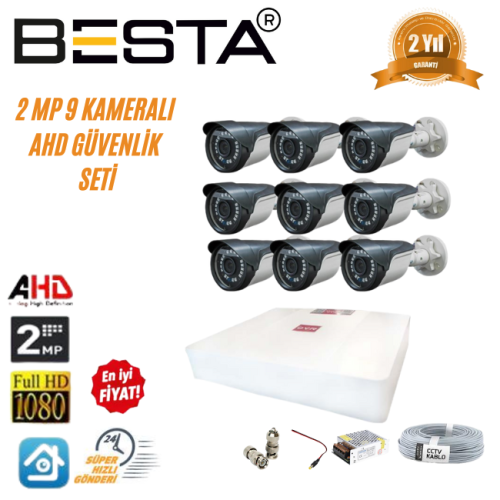 Besta 2MP Ahd 1080P Gece Görüşlü 9 Kameralı  Güvenlik Sistemi KD-1559