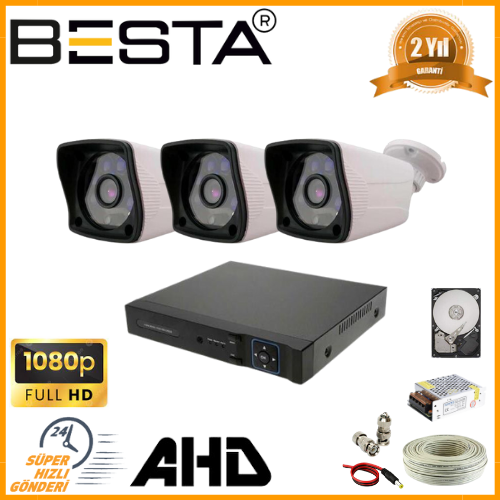 Besta 2 MP 1080P 3 Dış Mekan Kameralı AHD Güvenlik Seti KD-2123