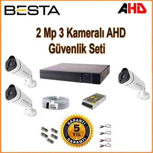 Besta KD-1813 2Mp Ahd 1080P Gece Görüşlü 3 Kameralı Güvenlik Sistemi