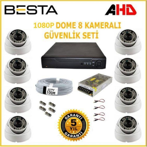 Besta KD-2320 2Mp Ahd 1080P Gece Görüşlü 8 Kameralı Dome Güvenlik Sistemi ( 1TB HDD )