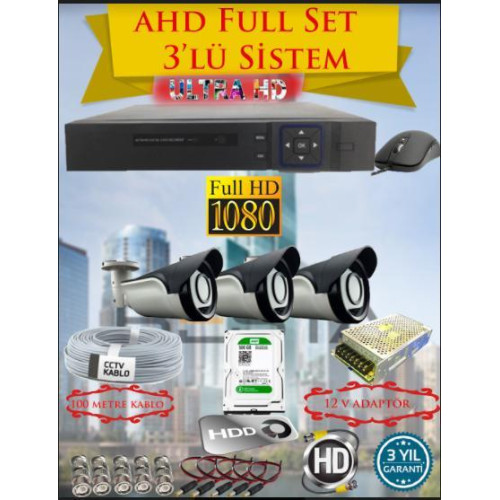 Besta KD-4153 2Mp Ahd 1080P Gece Görüşlü 3 Kameralı Güvenlik Sistemi ( 500GB HDD )