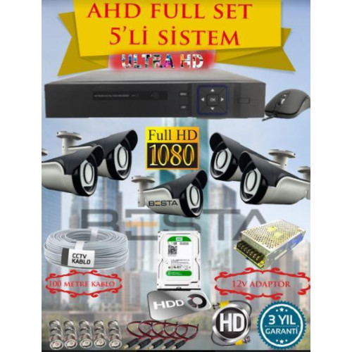 Besta KD-4155 2Mp Ahd 1080P Gece Görüşlü 5 Kameralı Güvenlik Sistemi ( 500GB HDD )