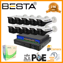 Besta 5 MP 1440P 10 Dış Mekan Kameralı IP POE Güvenlik Seti KD-8010
