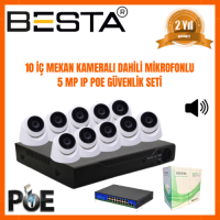 Besta 5 MP 1440P 10 İÇ MEKAN KAMERALI DAHİLİ MİKROFONLU IP POE Güvenlik Seti KD-1747