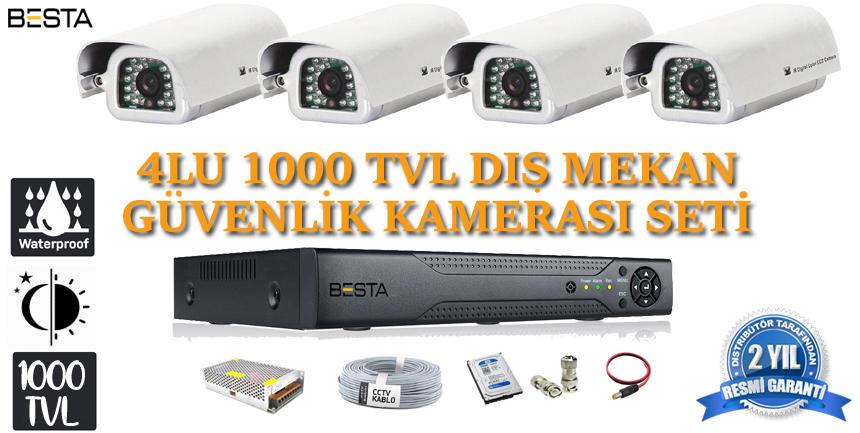 1000tvl 4 Kameralı Su Geçirmez Güvenlik Kamera Seti hdd Dahil KD-1034