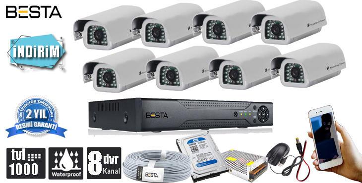 1000tvl 8 Dış Mekan Güvenlik  Kamera Seti hdd Dahil KD-1040