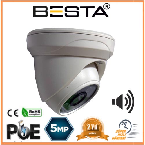 Besta 5 MP IP POE Dahili Mikrofonlu Dome Güvenlik Kamerası KD-5250 görünüm