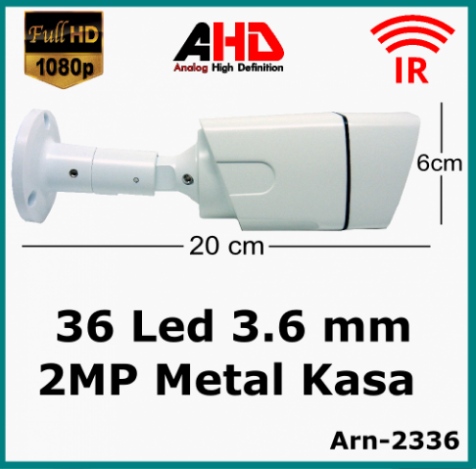 2 MP 1080P 36 Led 3.6 MM Lens AHD Gece Görüşlü Su Geçirmez Güvenlik Kamerası