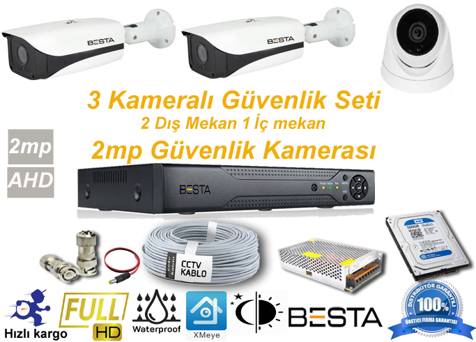 Besta 2 Dış mekan 1 iç mekan Güvenlik Kameralı Her Şey Dahil Güvenlik Kamera Seti KD-123