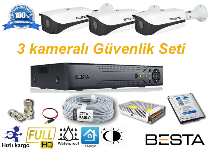 Besta KD-103 3 Dış mekan Kameralı Herşey dahil Güvenlik kamera seti